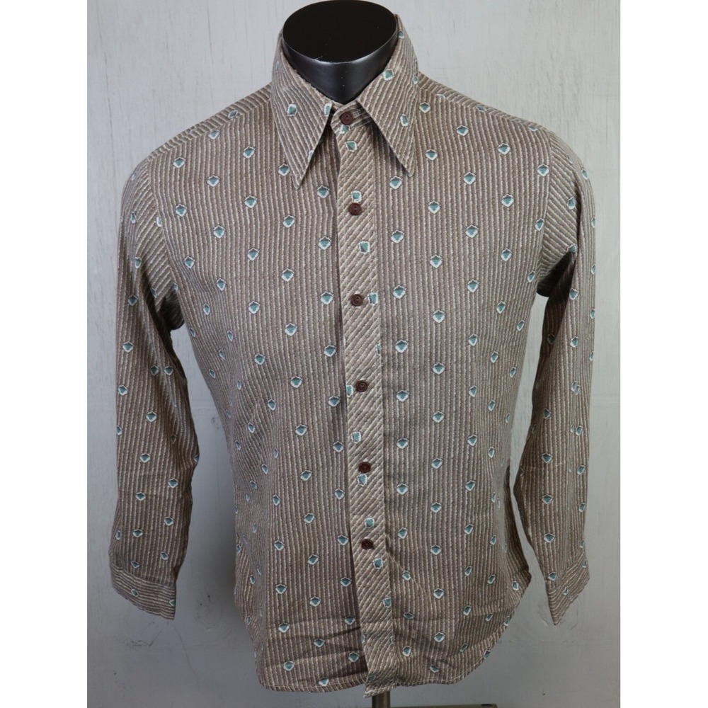 Mens Kennington Long Sleeve Button Front Shirt Size M Vintage Brown Geometric